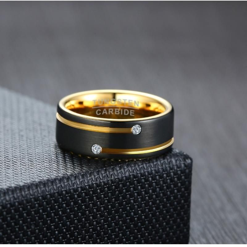 Jewelry Wholesale 8mm Tungsten Steel Brushed Ring Black Gold Tide Men′ S Jewelry Ring
