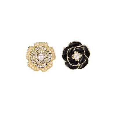 S925 Silver Needle Temperament Small Fragrant Wind Pearl with Diamond Earrings Retro Hong Kong Style Rose Earrings Female Asymmetric Earrings