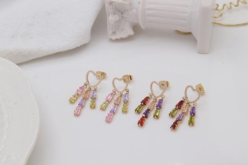 Fashion Ladies Tassel Earrings Colorful Gemstone Earrings