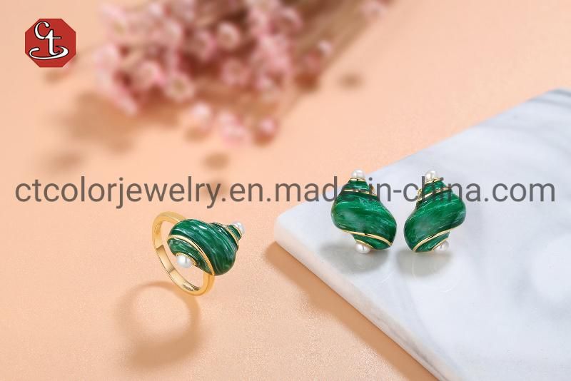 Fashion Jewellery 925 Sterling Silve 18k Gold Plated Enamel Natural Pearl Ring jewelry