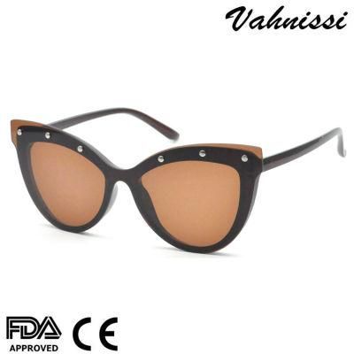 Italy Brand Design Brown Lens PC UV400 Cat 3 Cat Eye Sunglasses for Lady