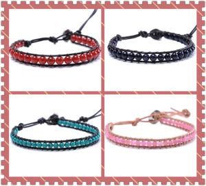 Fashion Bracelet, New Arrival One Layer Wrap Leather Gemstone Bracelet (3058)