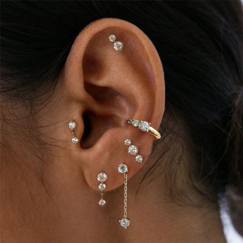 Stud Earring Set14K Gold Plated Sterling Silver Crystal