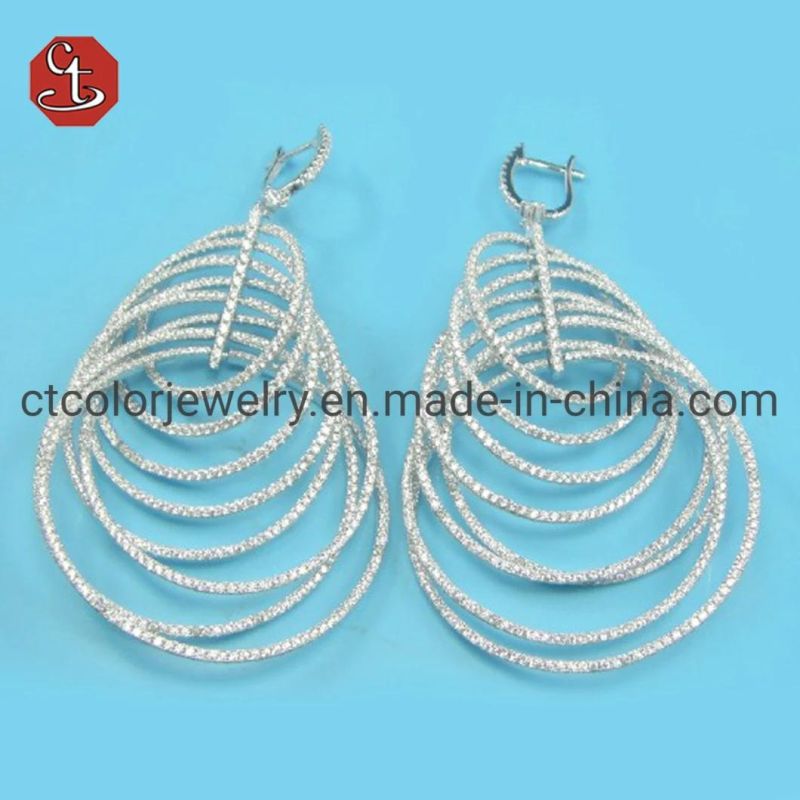 Circle Drop Silver Earring Micro Setting Pave AAA+ Cubic Zircon Wholesale Jewelry