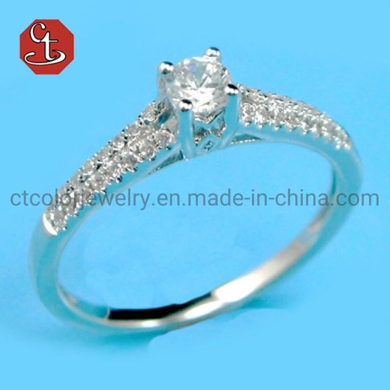 Female Wedding Engagement Silver Ring With Round Cubic Zirconia Exquisite Jewelry