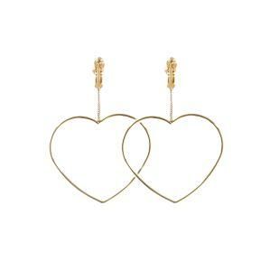 Gold Plated Heart Clip Screw Back Dangle Chain Wire Earrings