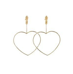 Gold Plated Heart Clip Screw Back Dangle Chain Wire Earrings