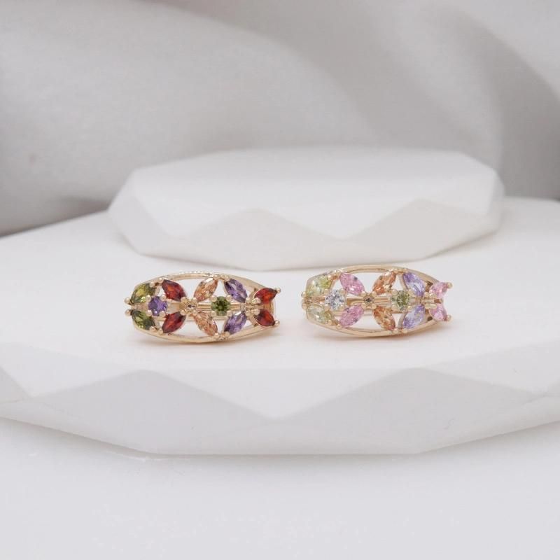 Colorful Gemstone Inlaid Gold-Plated Fashion Ladies Zircon Earrings