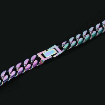 Rainbow Miami Cuban Link Chain Hiphop Stainless Steel Cuban Chain Necklace Jewelry