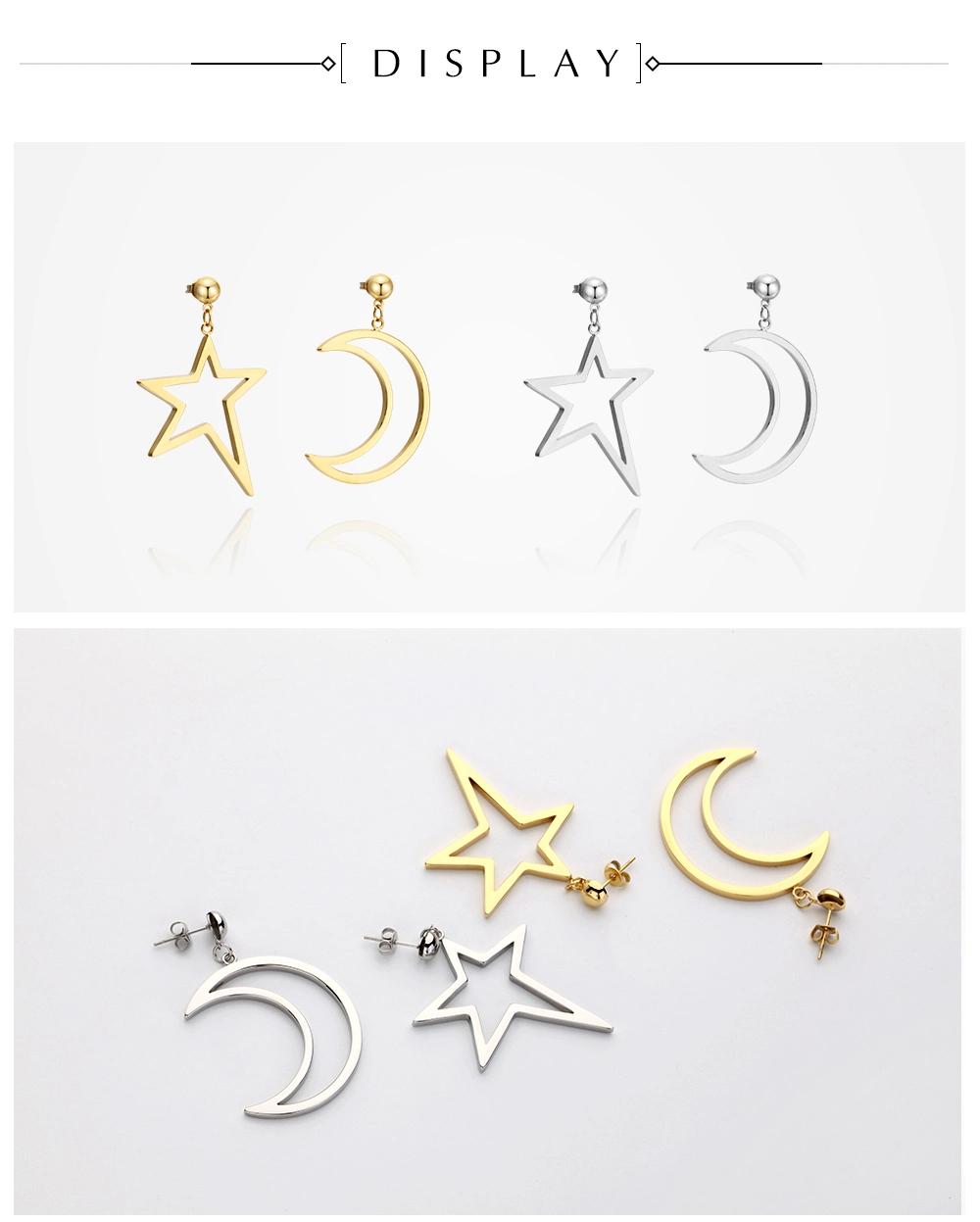 Interesting Hollow out Stars and Moon Shape Stainless Steel Earrings