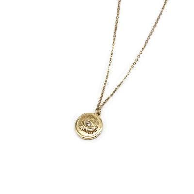 Stainless Steel Fashion Jewelry High Quality Non Fade jewellery 18K Gold Coin Pendant Evileye Engraving Vintage Necklace for Gift