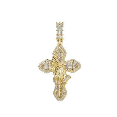 Wholesale Jewelry Gold Plated Fully Bling Iced out CZ Cross Necklace Pendant for Women