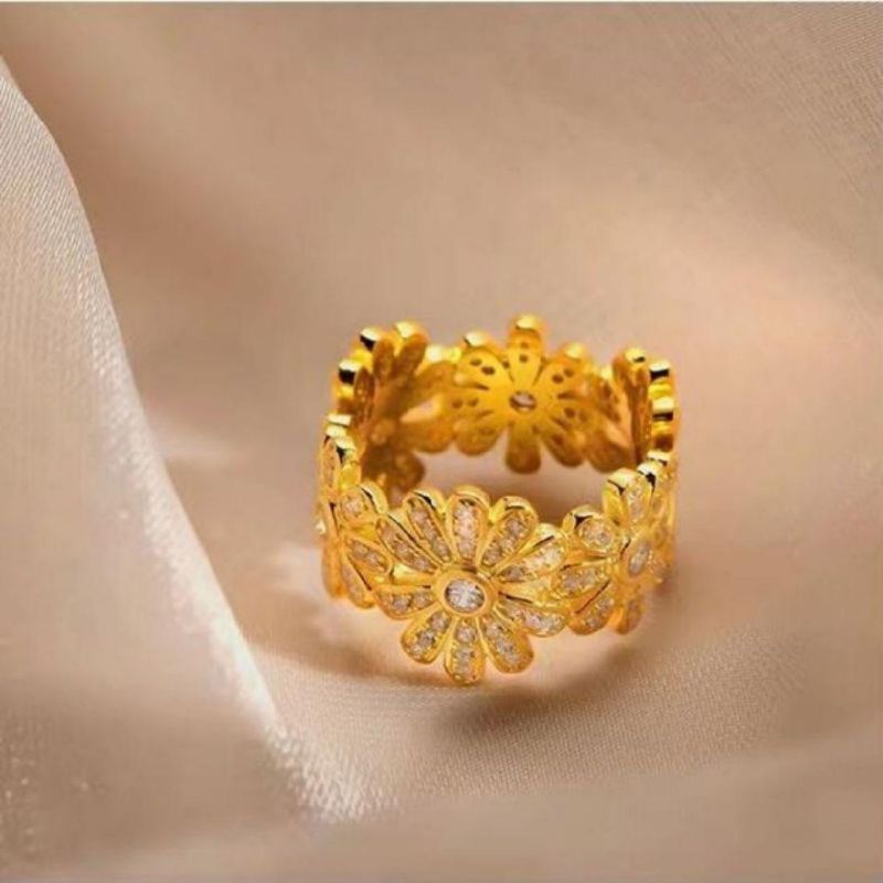 Wholesale 925 Sterling Silver Wide Daisy Ring Gold Plated Rings for Women Girls Rings Jewelry