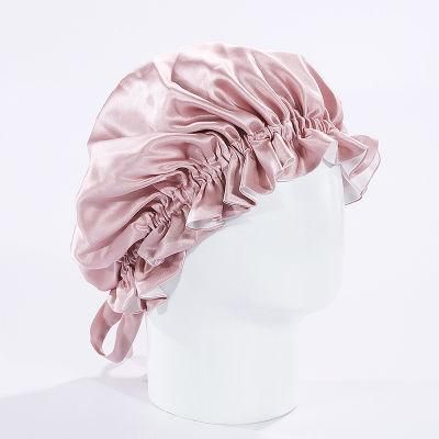 Luxurious Double Layers 100% Silk Night Sleep Cap Adjustable Silk Bonnet