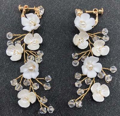 Bridal Ceramic Flower Crystal Earrings. Wedding Crystal Earrings for Brides