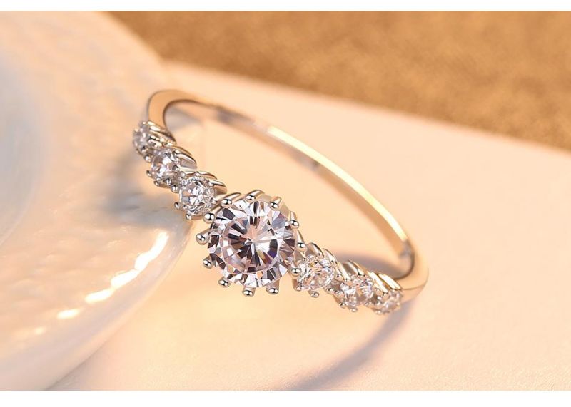 Classical 925 Sterling Silver Ring with White Round CZ