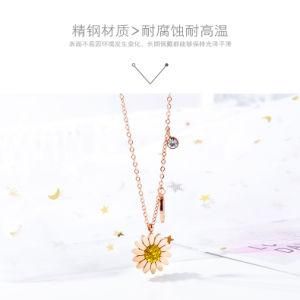 Fashion Jewelry Women Lock Stainless Steel Little Daisy Diamond Pendant &#160; Necklace