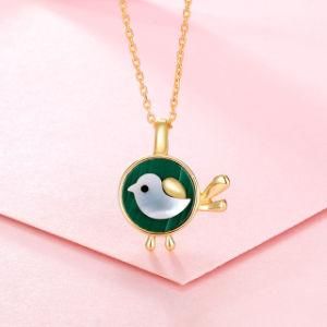 New Design Hot Selling Jewelry Gemstone Necklace Natural Malachite Love Bird Sterling Silver Gold Plated Necklace Valentines&prime;