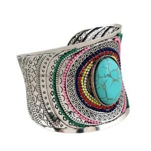 2017 Jewelry Big Open Wide Arm Cuff Bangle Bracelets for Women Boho Bohemia Turquoise Gem Statement Bangles Armband