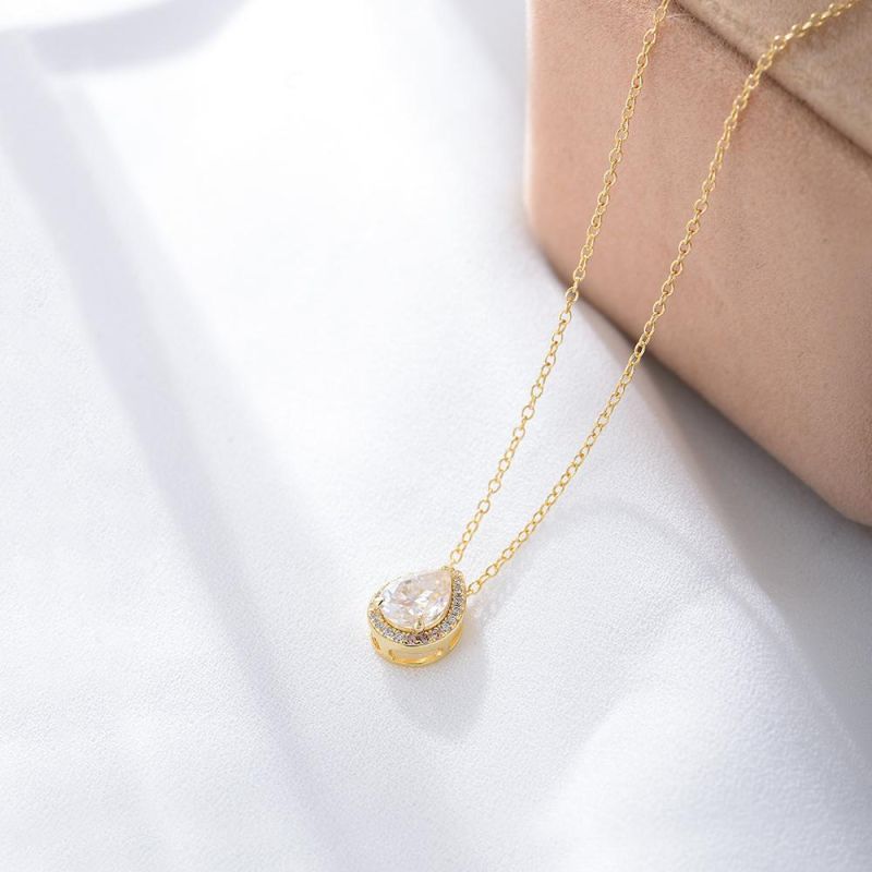 Minimalist Necklace Jewelry 925 Silver Water Drop Diamond Cubic Zircon Pendant Necklace for Women