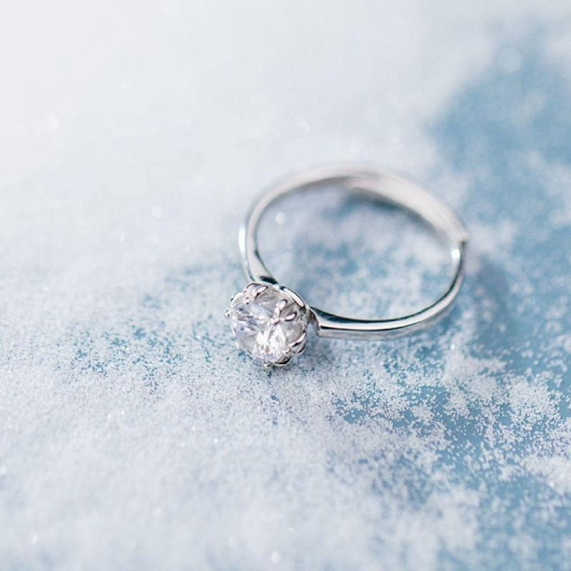25 Sterling Silver Ring Six Claw Crystal Adjustable Ring Women Light Luxury Engagement Wedding Jewelry
