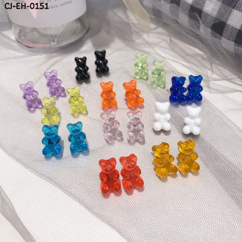 Factory Wholesale Gummy Colored Cartoon Gummy Bears Earrings, Ear Hooks, Ear Pins