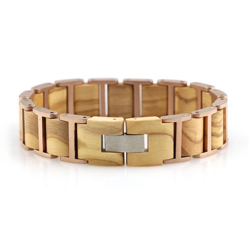 Fashion Natural Wood Stainless Steel Men Bracelet Jewelry