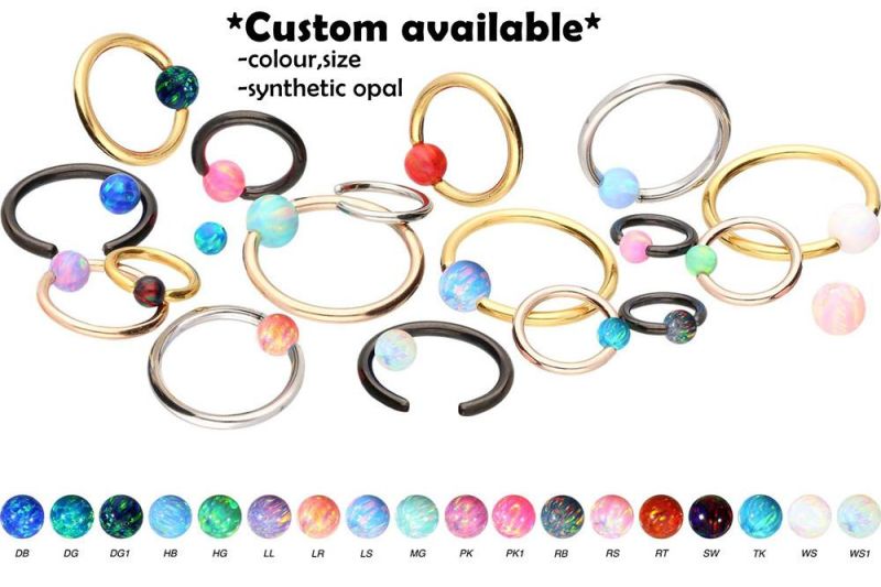 16g Surgical Steel Opal Captive Bead Ring Hoop Earrings Belly Lip Eyebrow Nipple Helix Tragus Stud Body Piercing Jewelry