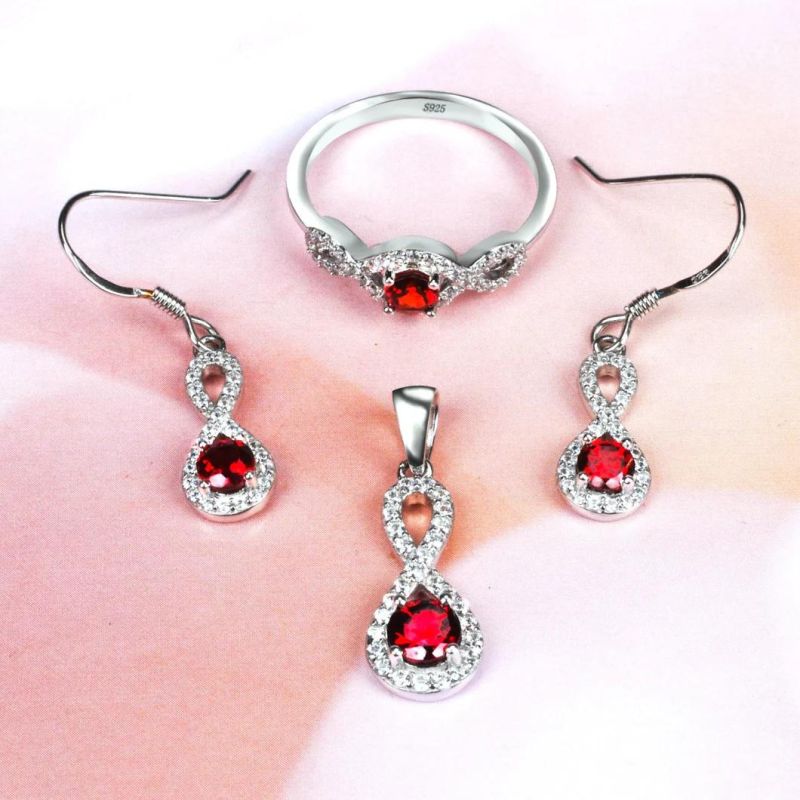 925 Sterling Silver Retro Garnet Earrings Female Fine Jewelry Infinity Earrings