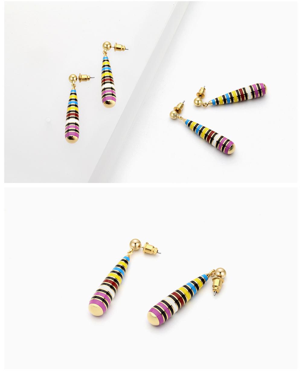 Fashion Jewelry Yellow Gold Colorful Rainbow Enamel Earrings