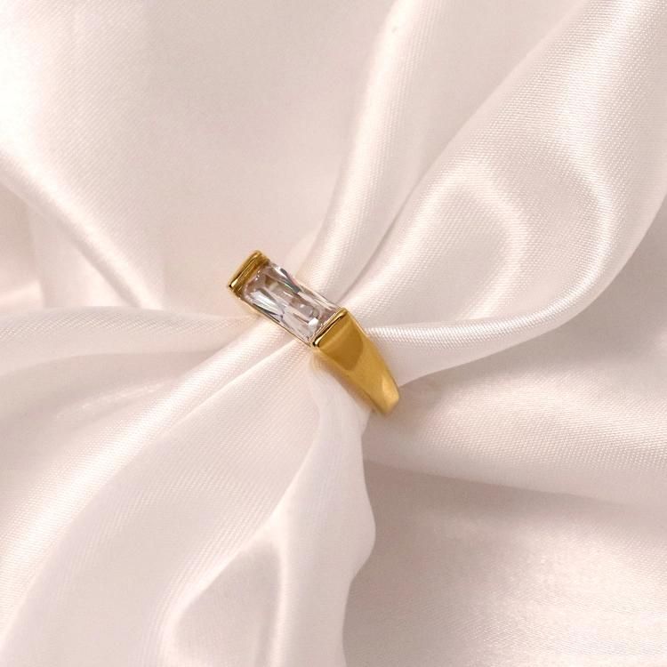 Stainless Steel Ring with CZ Jewelry CZ Ring Large Diamond White Zircon Ring