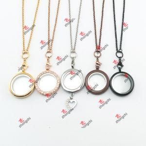 Fashion Alloy Round Locket Charms Chain Necklace Gifts (CNG60103)
