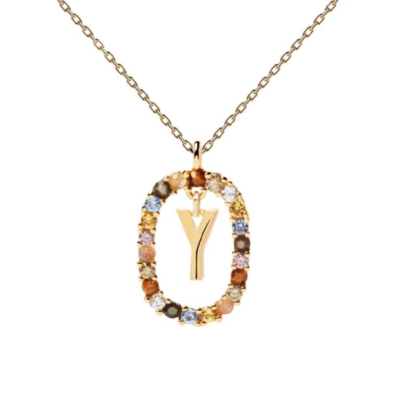 New Fashion Jewelry Gold Plating Luxury Color Zircon Necklace Letter Pendant Necklace for Women