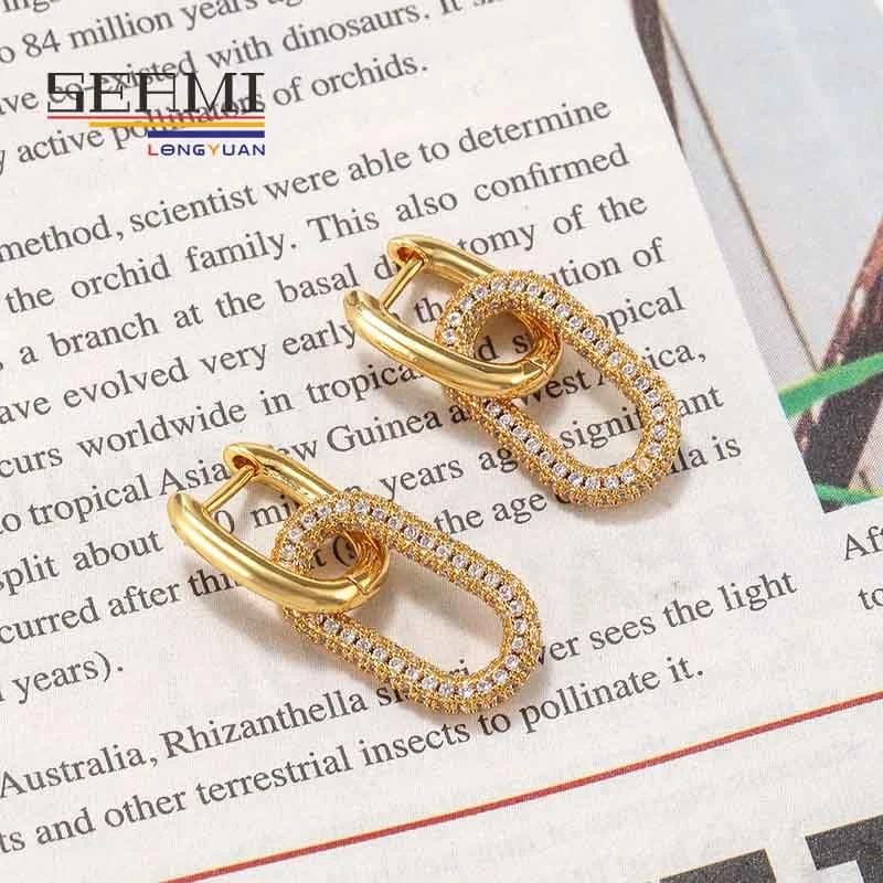 Fashion Rhinestone Gold Hoop Crystal Square Dangle Earrings for Women