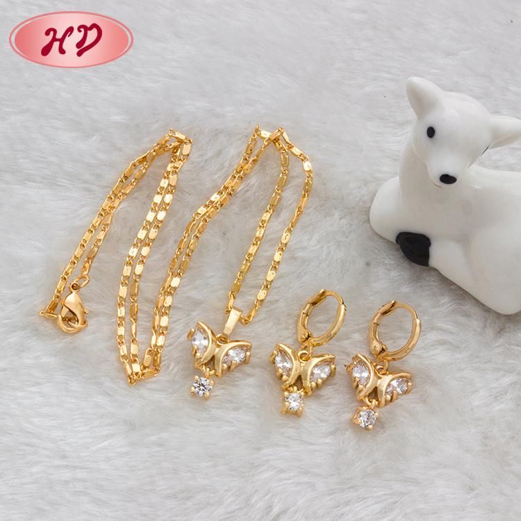 Big Fashion Gold Plated Cheap Jewellery Butterfly Shape Enamel Crystal Jewelry Set