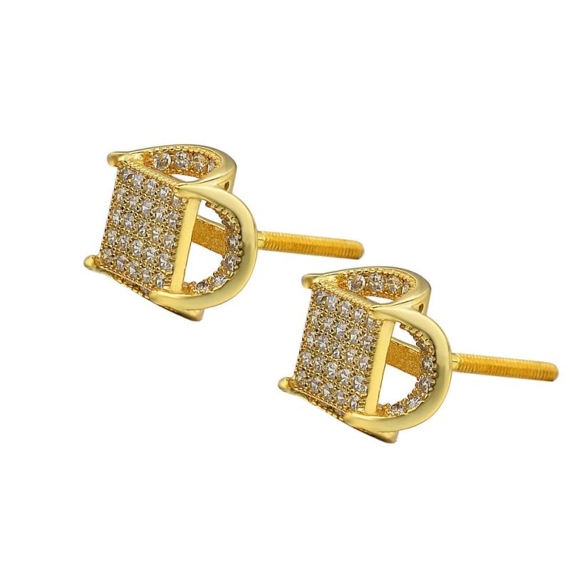 Hip Hop 925 Silver Inlaid Zircon Square Earrings