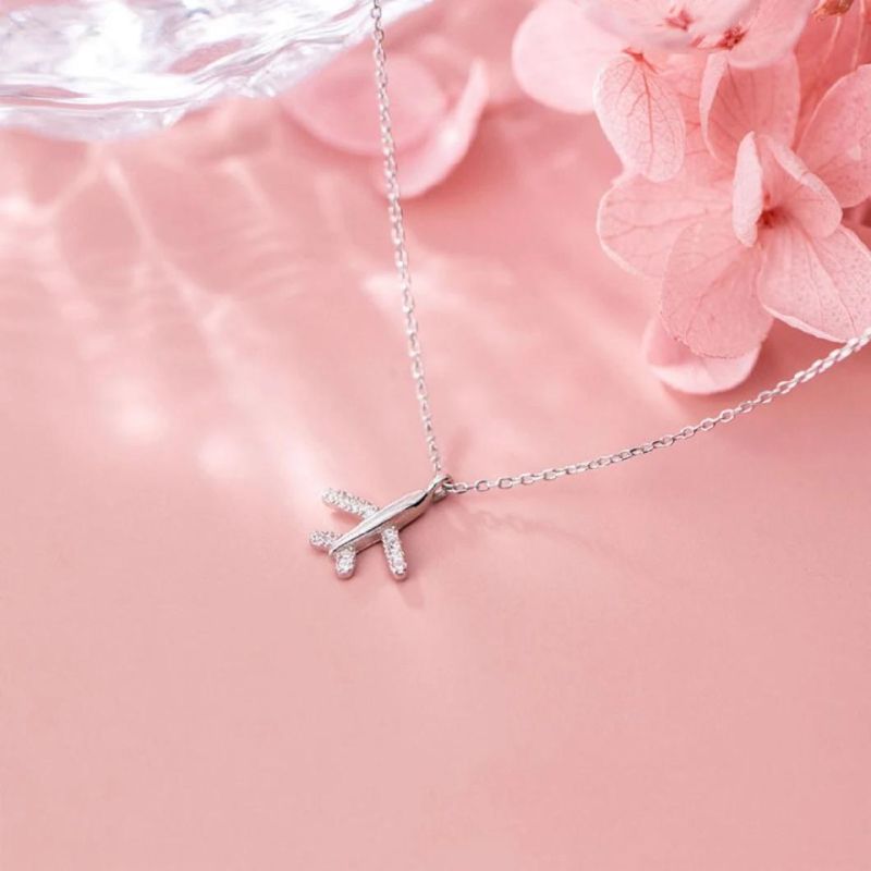 925 Sterling Silver Jewelry Necklace Minimalist Airplane Zircon Pendant Necklace Personality for Women Fashion Jewelry
