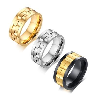 Korean Version of Popular Jewelry Wholesale 9 mm Rotating Men&prime;s Titanium Steel Ring