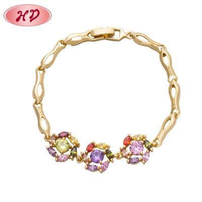 Fashion New Colorful CZ Stone 18K Gold Plated Charms Bracelet