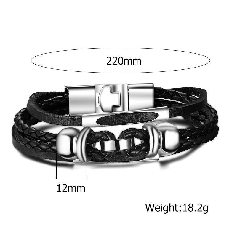 316 Stainless Steel Men Black Leather and Sillicone Bracelet