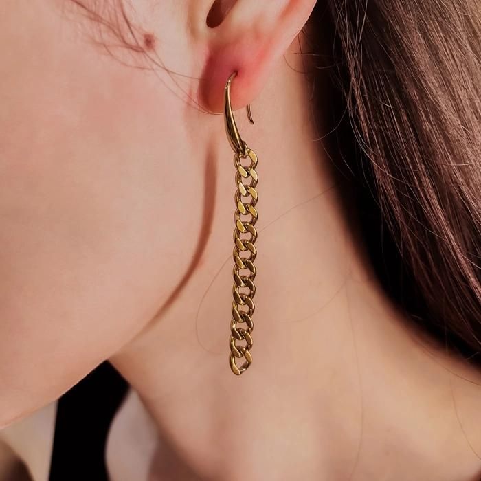 Fashion Earrings Bulkbuy Stainless Steel Gold Plated Figaro Chain Earring with Stone for Lady Elegant Jewelry Gift