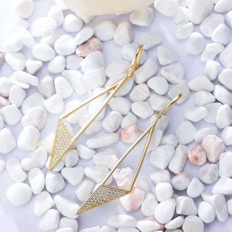 latest Design 14K Gold Plated 925 Sterling Silver Triangle Charm Hanging Earrings for Women