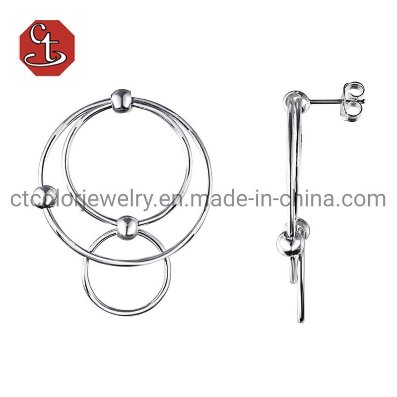 Fashion Jewelry Big Round 925 Sterling Silver Earrings Metal Earring with Micro Setting