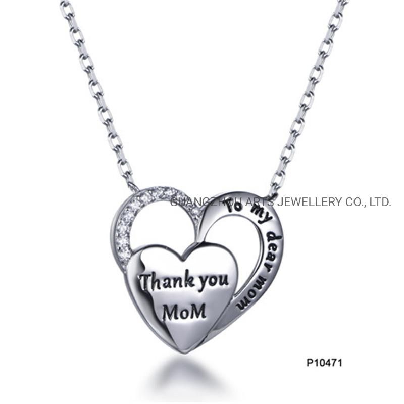 Precious Gift for Mother′s Day Engraved Heart Shaped Silver Pendant