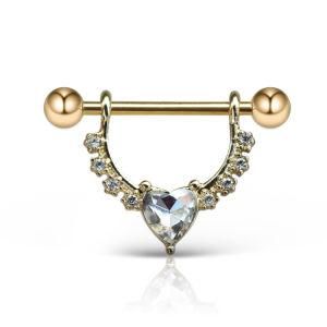 Wholesale Gold Plated Customizable 16g Heart Female Nipple Piercing Rings Barbell Body Jewelry