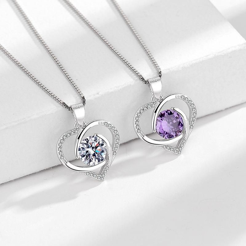 Fashion Simple Diamond Set Heart Pendant Ocean Heart Necklace