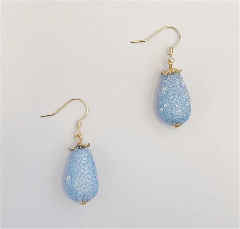 New Trendy Sparking Blue Pear Shape Pendant Drop Earrings for Women Girls