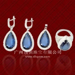 China Supplier Newest 925 Sterling Silver Jewelry Set with Blue Glass Colorful Stone Wholesale