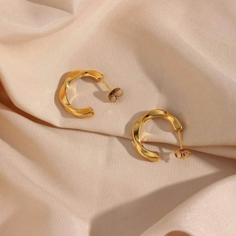 Factory Wholesale High-Quality Female Fashion Jewelry 18K Gold-Plated Stainless Steel Wide Size Twisted Ring Earrings