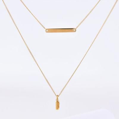 Gold Plated Layering Necklace with Padlock Pendant Stainless Steel for Lady Jewelry Gift Design